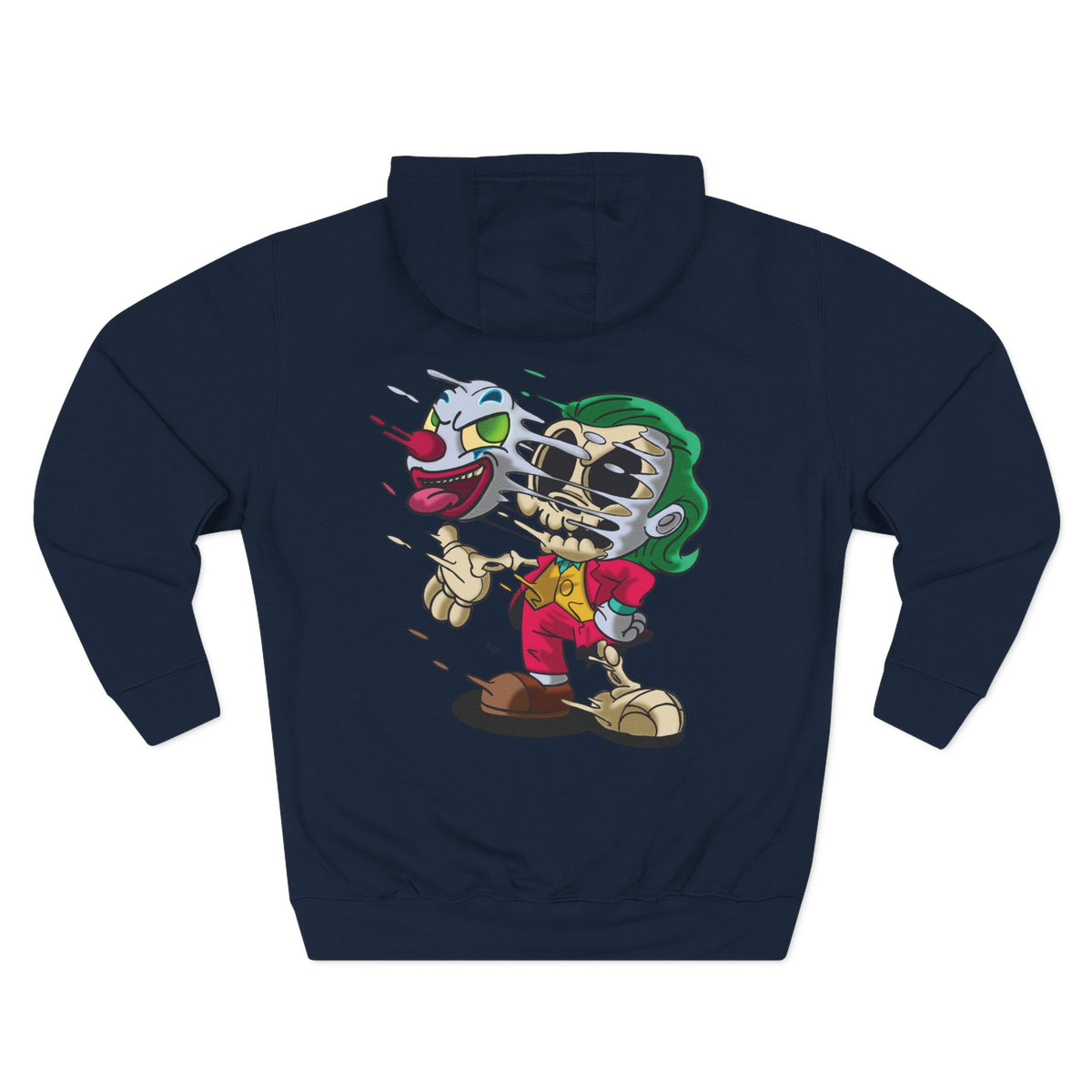 Joker Skeleton Character Hoodie — Retro Cartoon Skull Villain Pullover