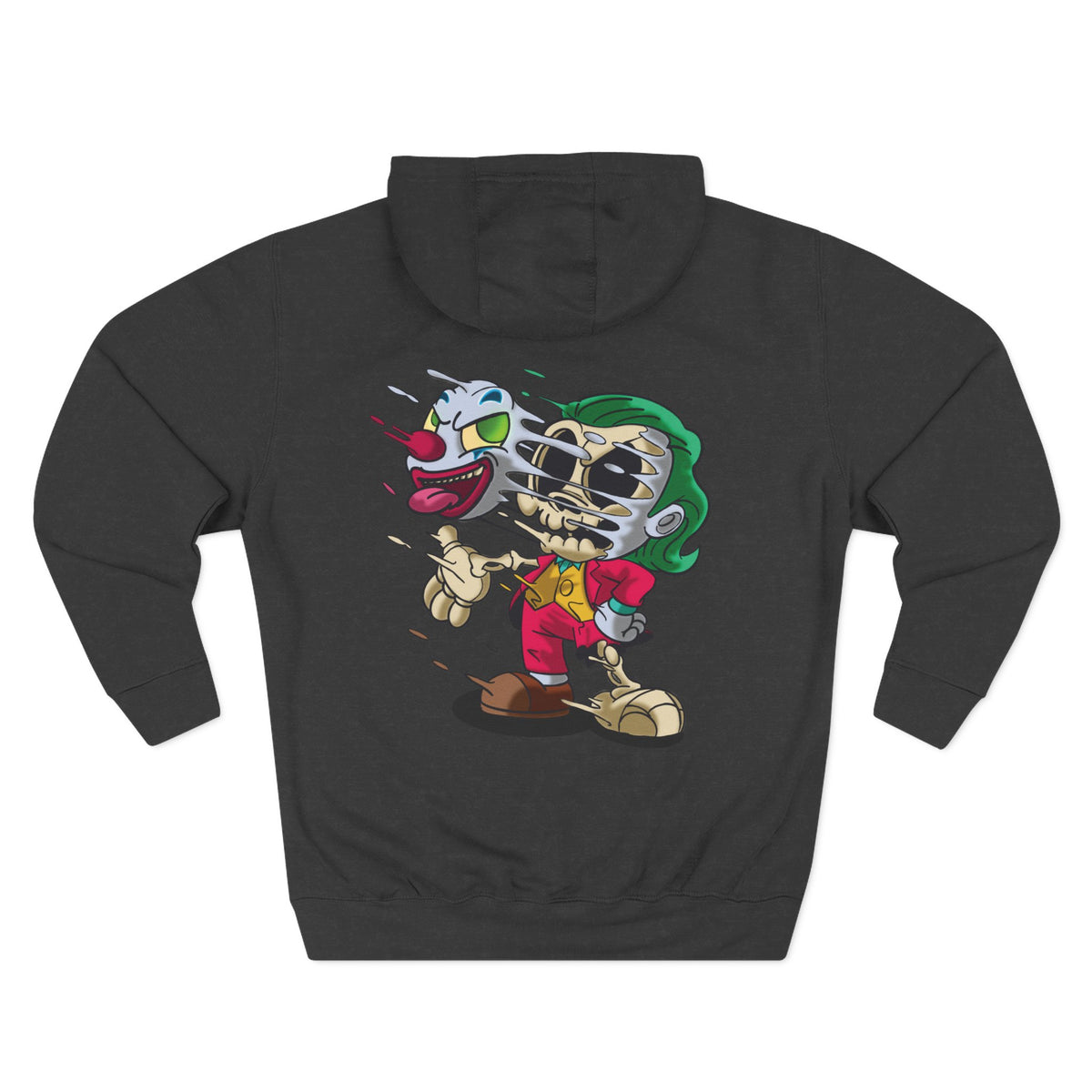 Joker Skeleton Character Hoodie — Retro Cartoon Skull Villain Pullover