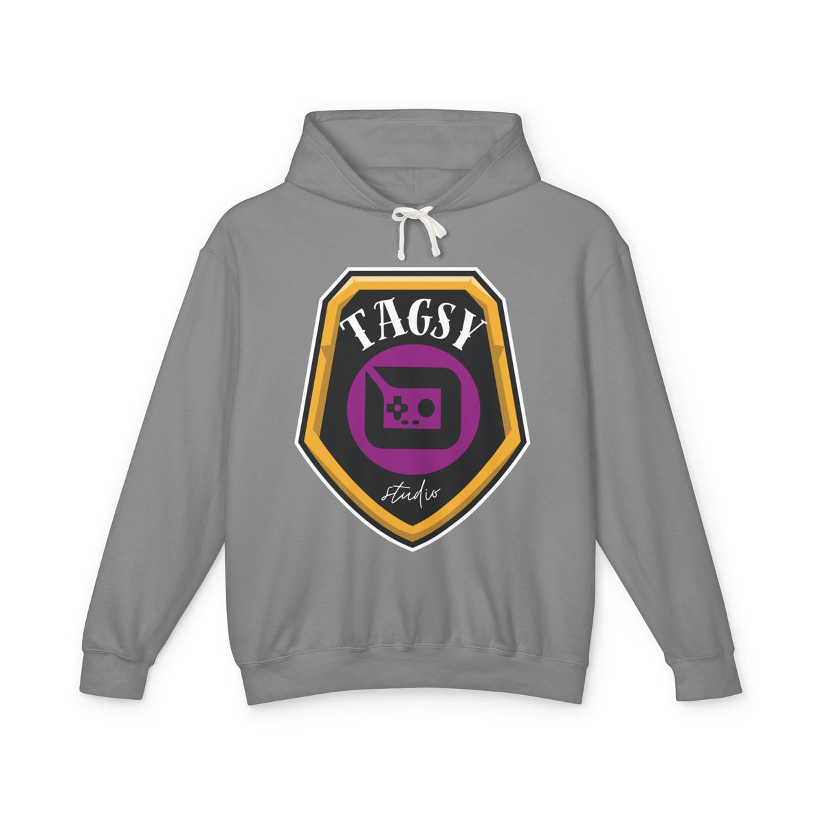 Tagsy Gaming Badge Hoodie — Retro Gamepad Logo Pullover