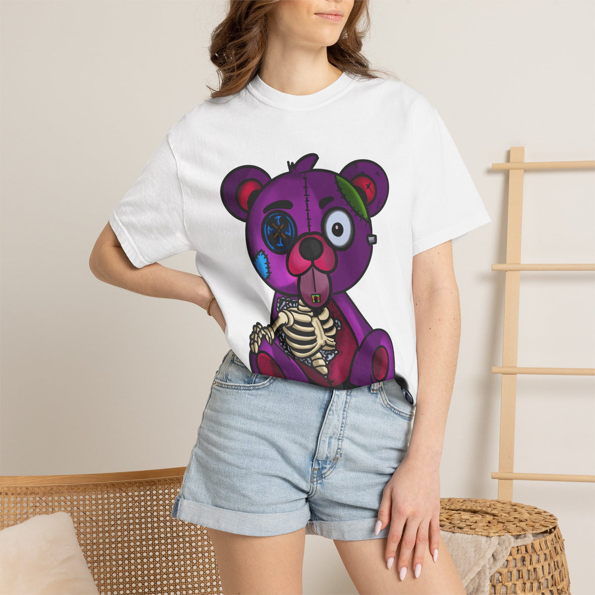 Purple Zombie Teddy T-Shirt — Cute Creepy Skeleton Bear Graphic Tee