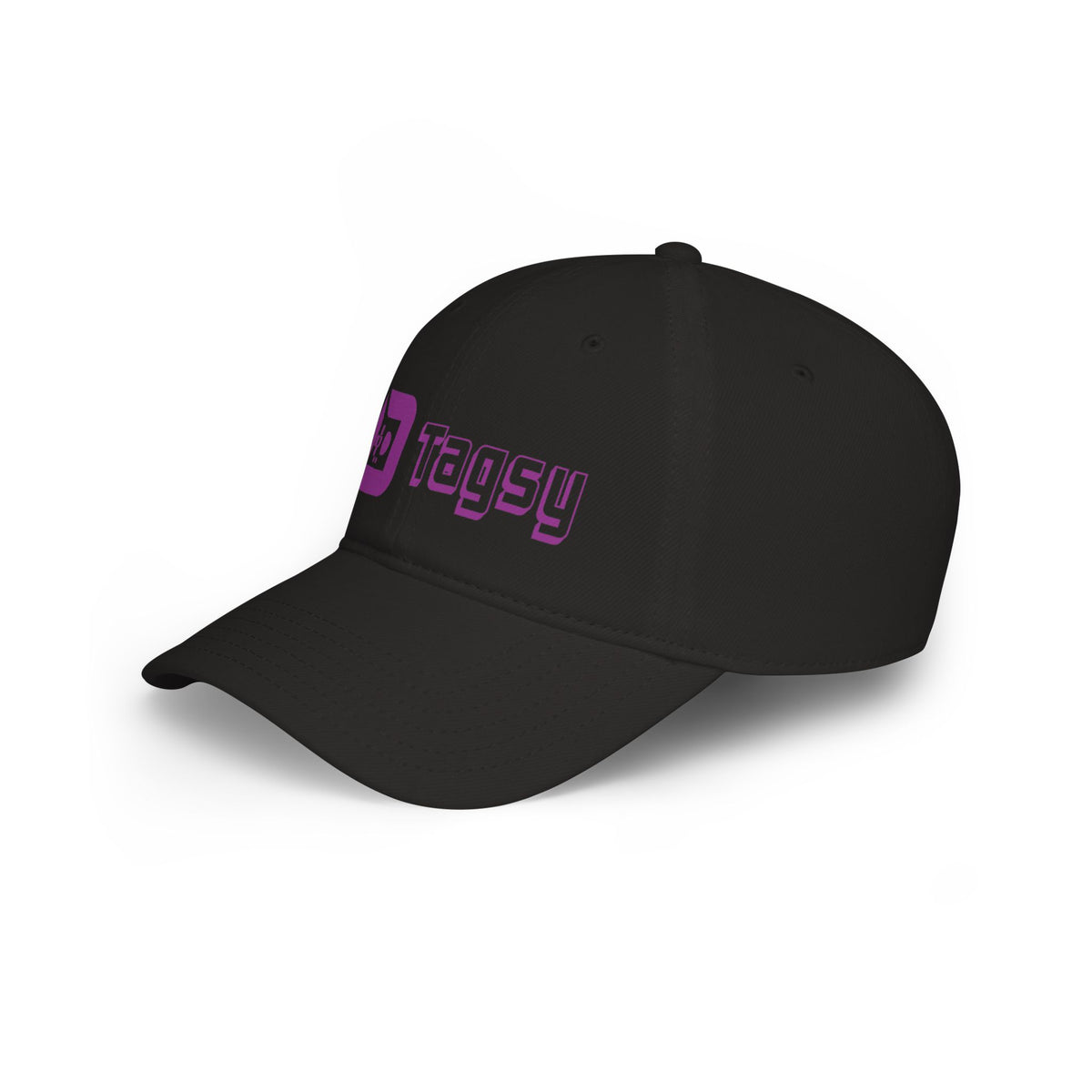 Tagsy Logo Baseball Cap — Low Profile Black Hat with Purple Gamer Icon