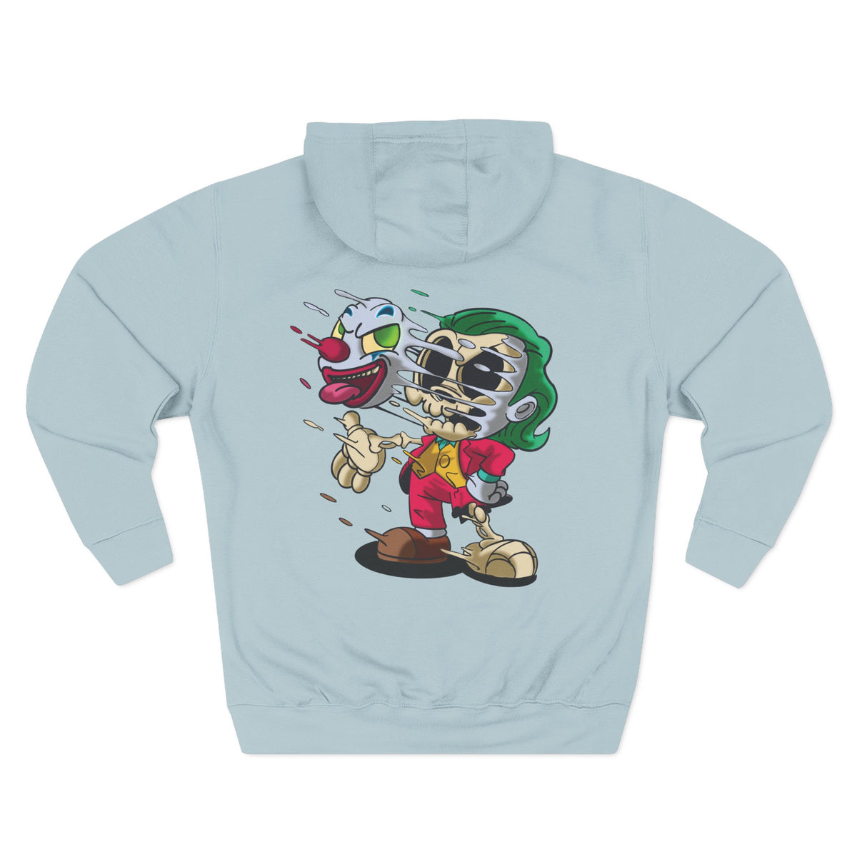 Joker Skeleton Character Hoodie — Retro Cartoon Skull Villain Pullover