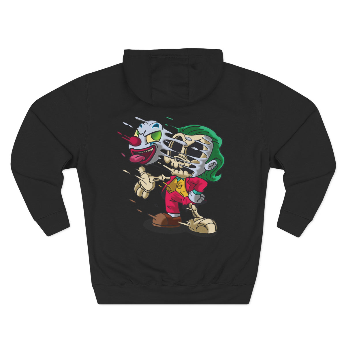 Joker Skeleton Character Hoodie — Retro Cartoon Skull Villain Pullover