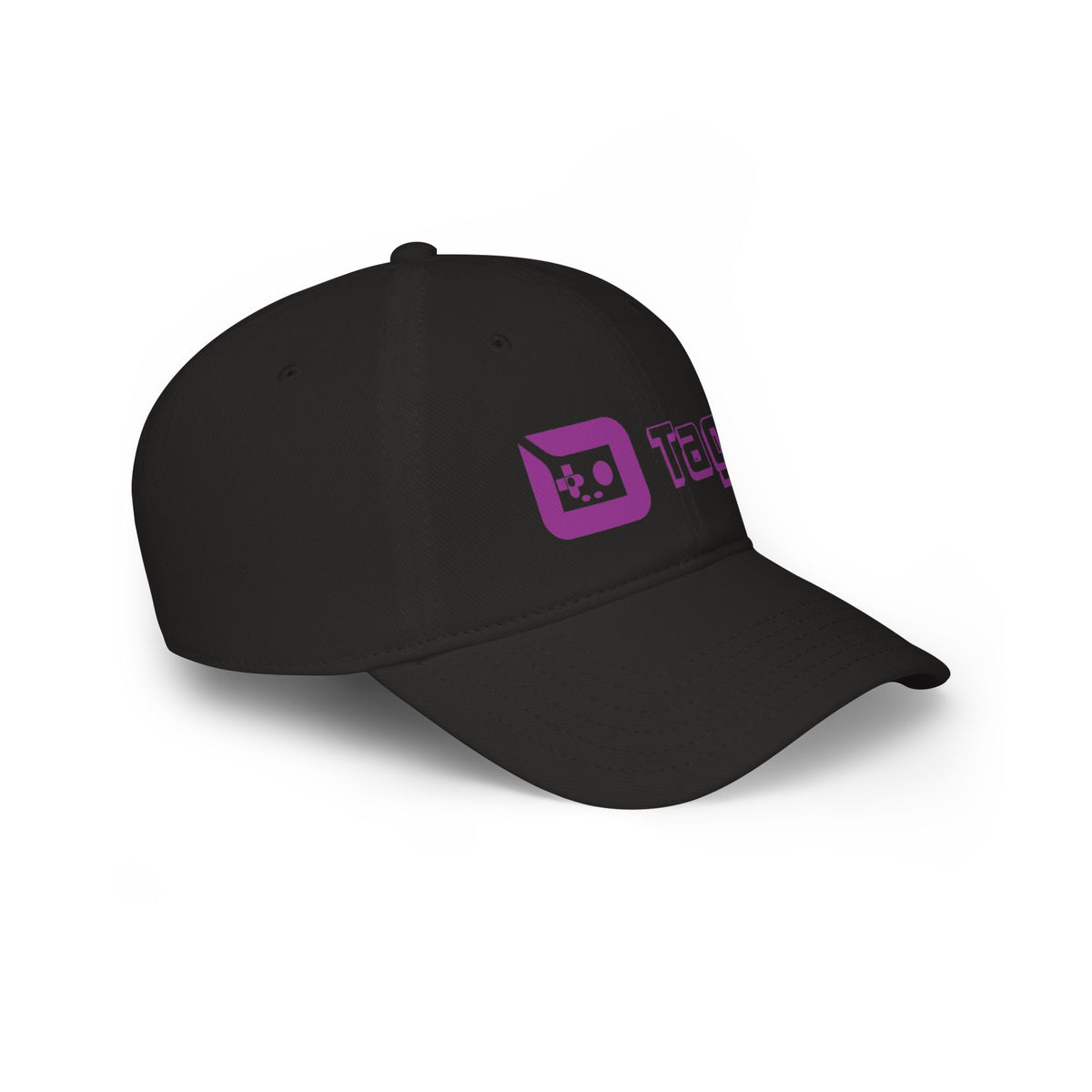 Tagsy Logo Baseball Cap — Low Profile Black Hat with Purple Gamer Icon