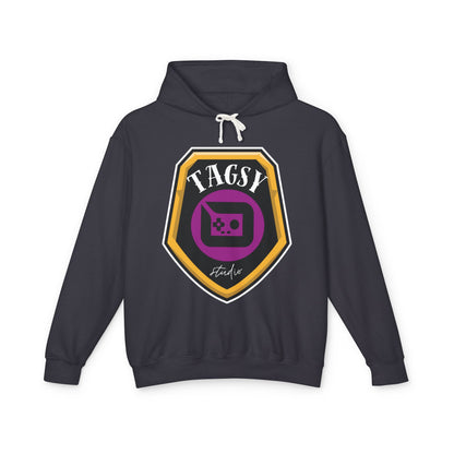 Tagsy Gaming Badge Hoodie — Retro Gamepad Logo Pullover