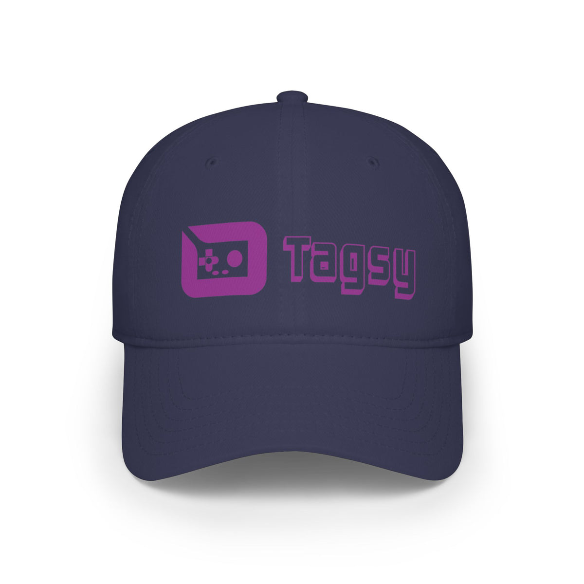 Tagsy Logo Baseball Cap — Low Profile Black Hat with Purple Gamer Icon