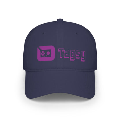 Tagsy Logo Baseball Cap — Low Profile Black Hat with Purple Gamer Icon