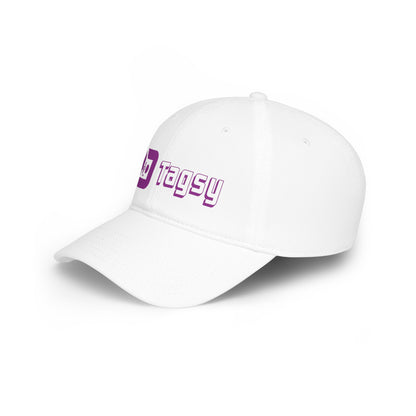 Tagsy Logo Baseball Cap — Low Profile Black Hat with Purple Gamer Icon