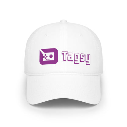 Tagsy Logo Baseball Cap — Low Profile Black Hat with Purple Gamer Icon