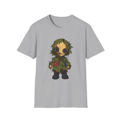 Scarecrow Plush Doll Graphic T-Shirt — Cute Creepy Halloween Tee