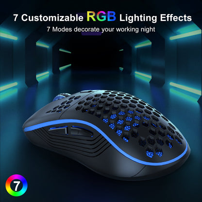 Wireless Gaming Mouse  Lightweight with 800-1200-1600 DPI Honeycomb Shell Programmable 6 Buttons
