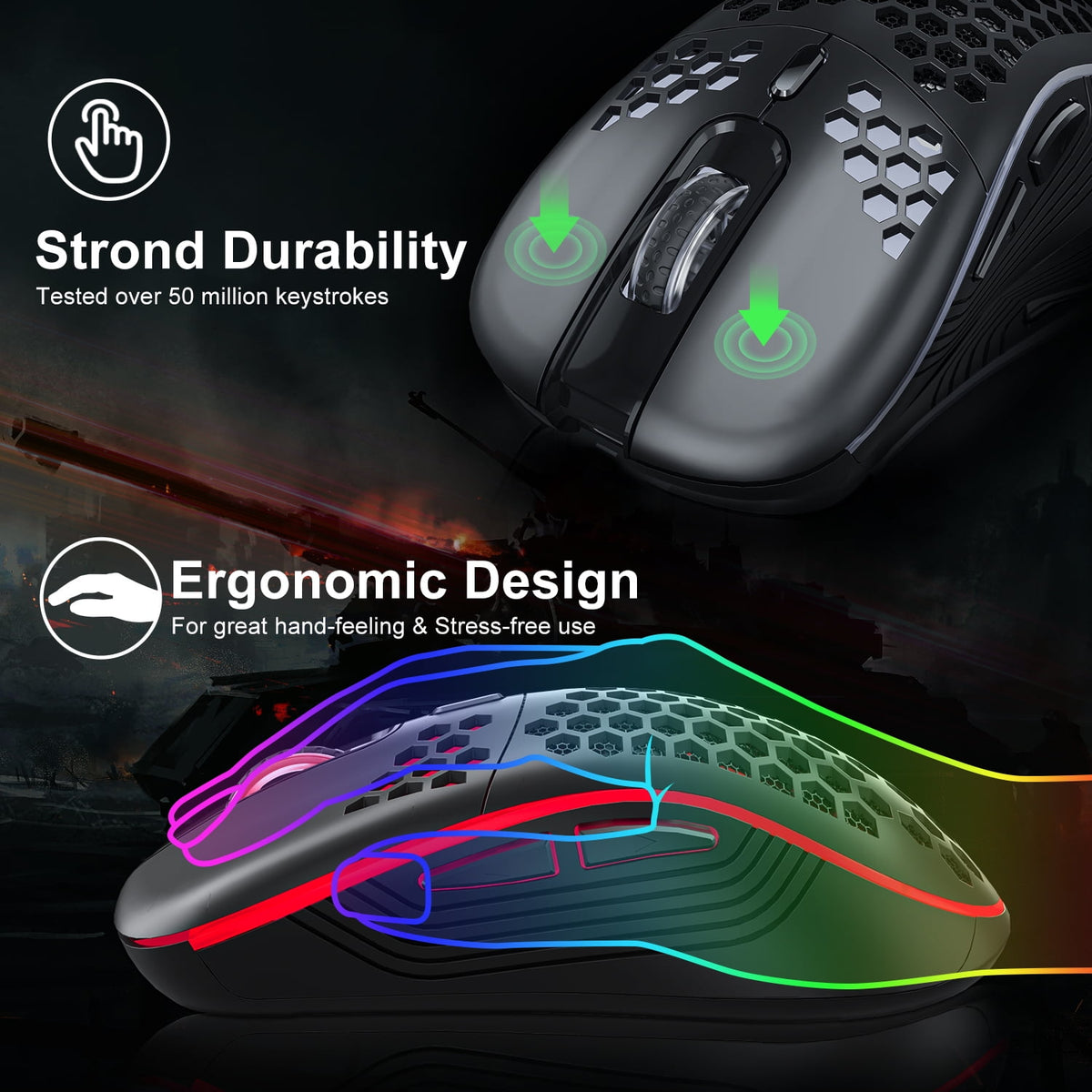 Wireless Gaming Mouse  Lightweight with 800-1200-1600 DPI Honeycomb Shell Programmable 6 Buttons