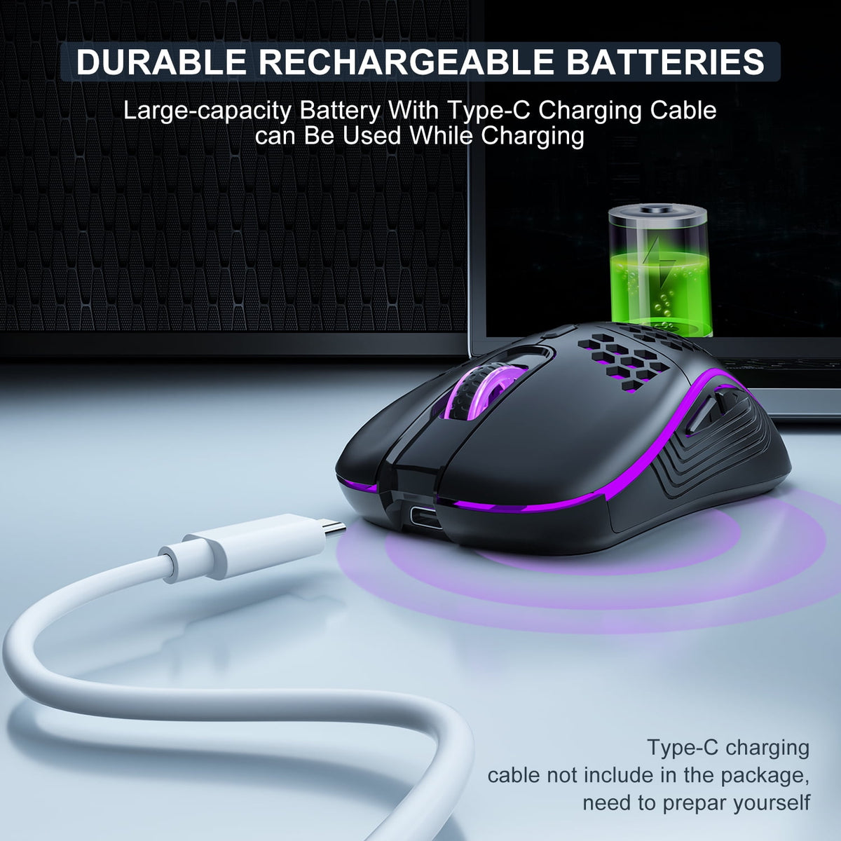Wireless Gaming Mouse  Lightweight with 800-1200-1600 DPI Honeycomb Shell Programmable 6 Buttons